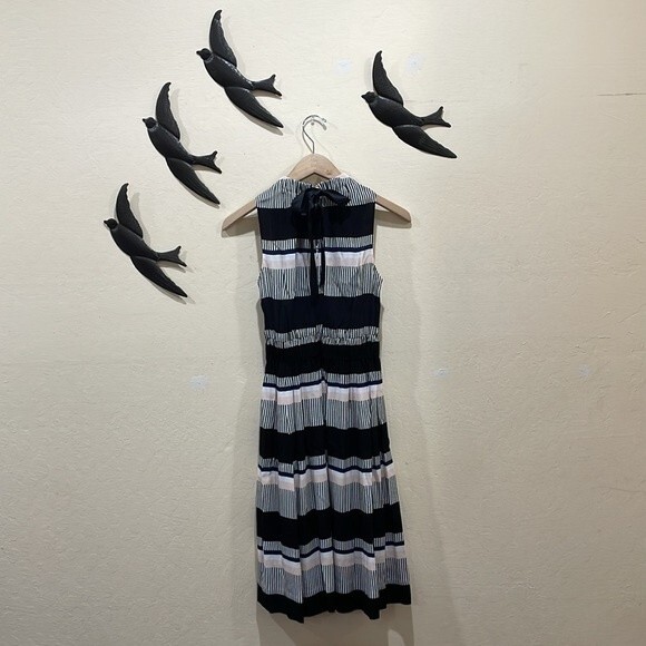 Kate Spade Sleeveless Bay Stripe Tie Back Black Pink Fit & Flare Dress Size 0 - Picture 7 of 12